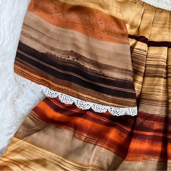 Tracy Feith Boho Vintage Mini Dress XS Stripe Retro Tunic Lace Trim V-Neck - Picture 8 of 15